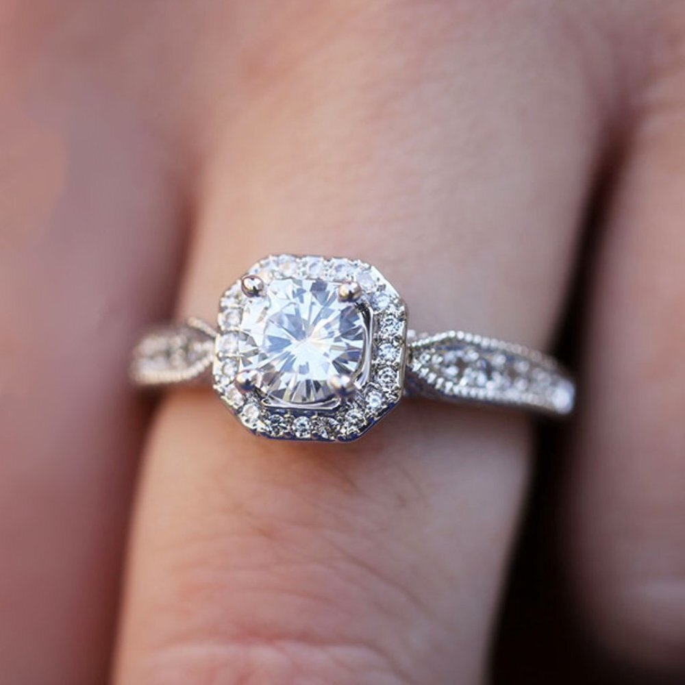 💍 Dainty Diamond Flower Full Carved Silver Vintage Rings for Women, EVGG1593